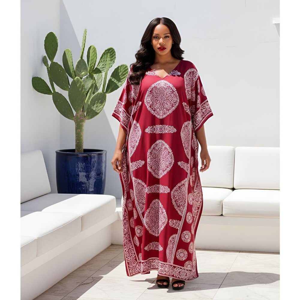 Plus Size Long Dress Caftan Wine Casual Maxi Dresses for Valentine's Days Gifts
